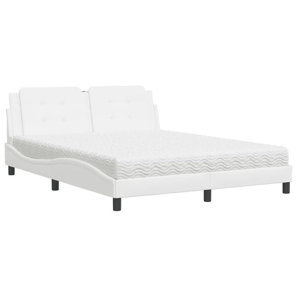 vidaXL Letto con Materasso Zadar Bianco 160x200 cm in Similpelle