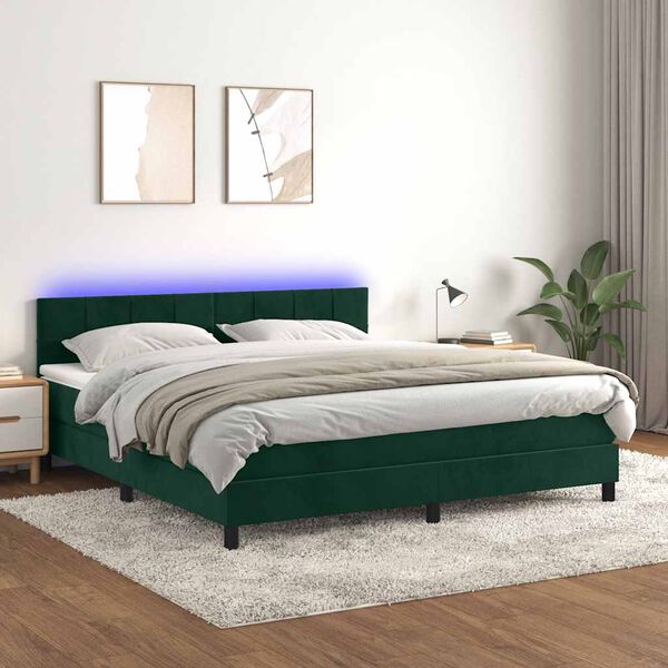 vidaXL Letto a Molle con Materasso e LED Verde Scuro 180x200cm Velluto