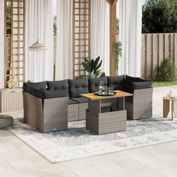 vidaXL Set Divano da Giardino 8 pz con Cuscini Grigio in Polyrattan