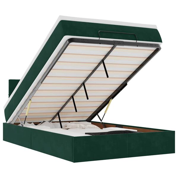 vidaXL Pouf Letto con Materasso e LED Verde Scuro 120x190cm in Velluto