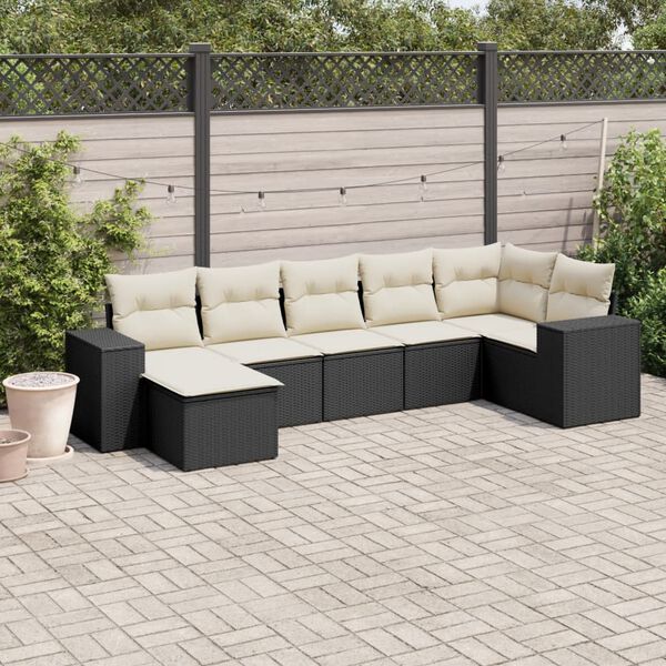 vidaXL Set Divani da Giardino con Cuscini 7pz Nero Polyrattan