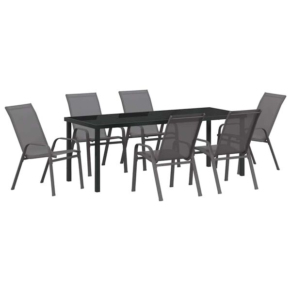 vidaXL Set da Pranzo per Giardino 7 pcs Grigio e Nero