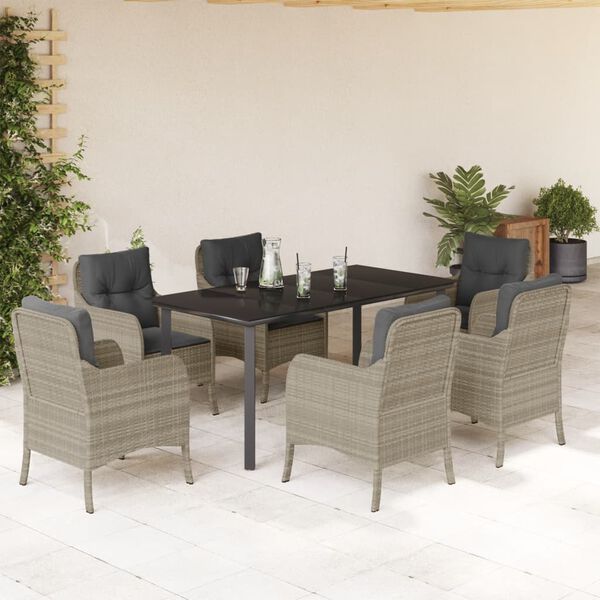 vidaXL Set da Pranzo da Giardino 7 pz Cuscini Polyrattan Grigio Chiaro