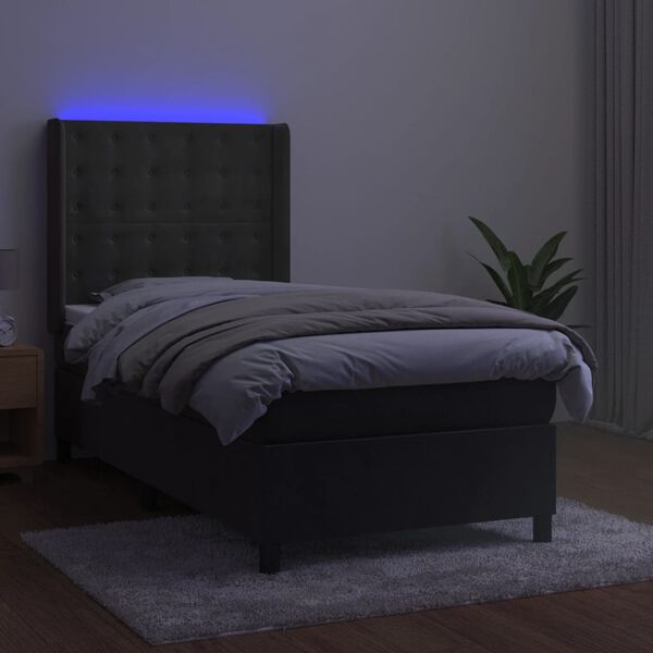 vidaXL Letto a Molle con Materasso e LED Grigio Scuro 90x190cm Velluto