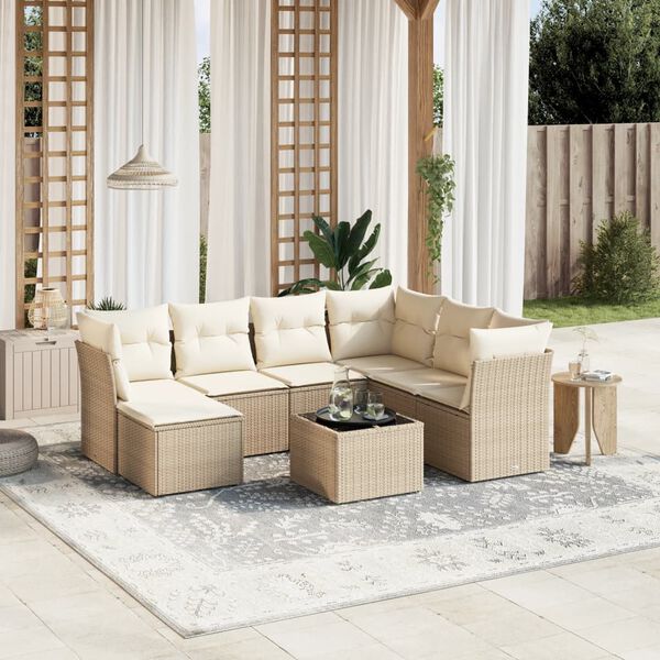 vidaXL Set Divano da Giardino 8 pz con Cuscini Beige in Polyrattan