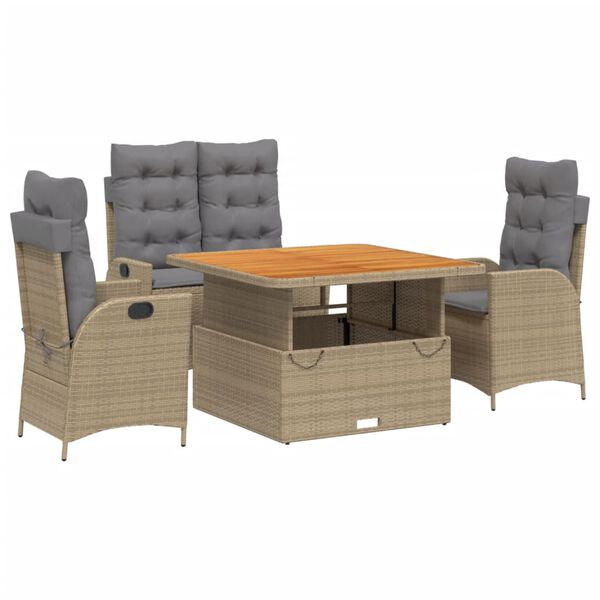 vidaXL Set da Pranzo da Giardino 5 pz con Cuscini Beige in Polyrattan