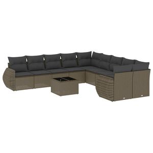 vidaXL Set Divani da Giardino 11 pz con Cuscini in Polyrattan Grigio