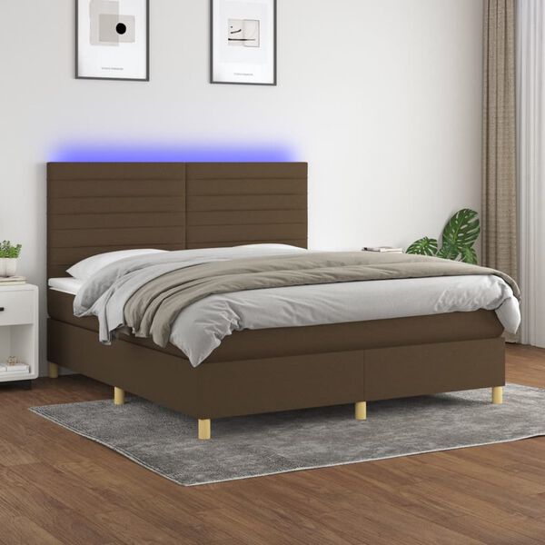 vidaXL Letto a Molle Materasso e LED Marrone Scuro 160x200 cm Tessuto