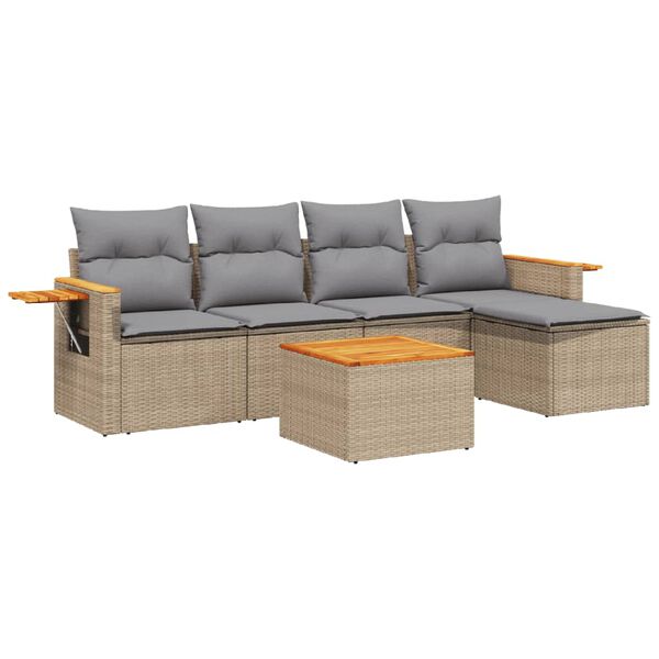 vidaXL Set Divano da Giardino 6 pz con Cuscini Beige in Polyrattan