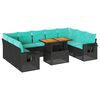 vidaXL Set Divani da Giardino 10pz con Cuscini in Polyrattan Nero
