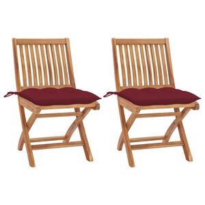 vidaXL Sedie da Giardino 2 pz con Cuscini Rosso Vino Massello di Teak