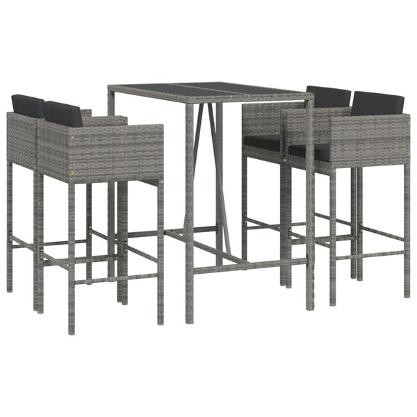vidaXL Set Bar da Giardino 5 pz con Cuscini in Polyrattan Grigio