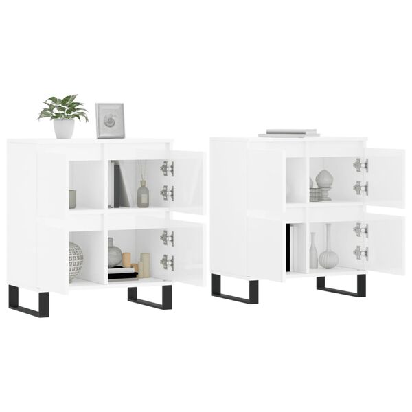 vidaXL Credenze 2 pz Bianco Lucido in Legno Multistrato