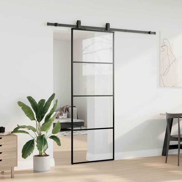 vidaXL Porta Scorrevole con Ferramenta Nera 76x205 cm in Vetro ESG