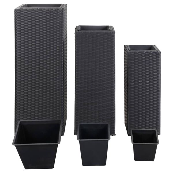 vidaXL Letti Rialzati da Giardino 3 pz in Polyrattan Nero