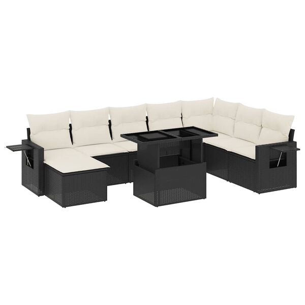 vidaXL Set Divani da Giardino con Cuscini 8 pz Nero in Polyrattan