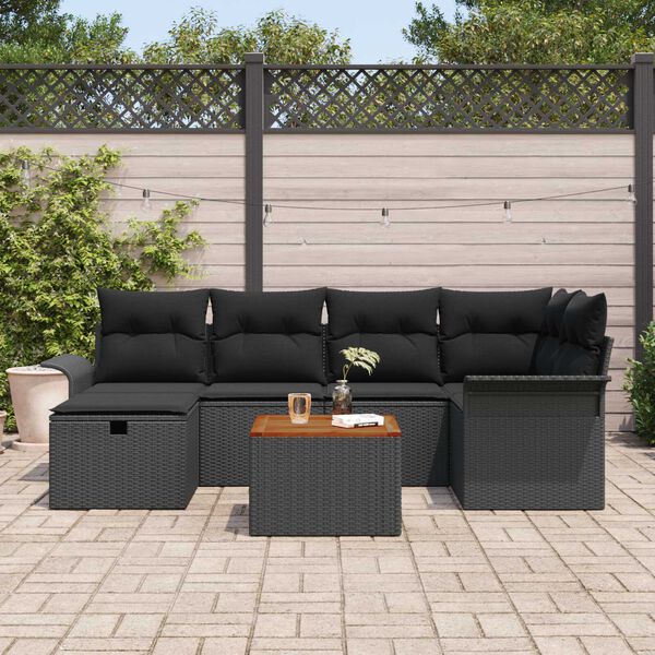 vidaXL Set Divano da Giardino con cuscino 7 pcs Nero Poly Rattan