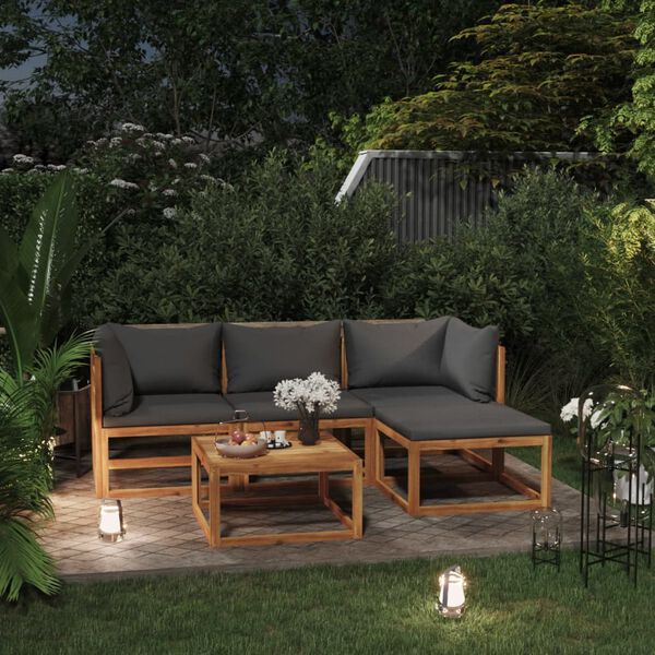 vidaXL Set Salotto da Giardino 5 pz con Cuscini Legno Massello Acacia