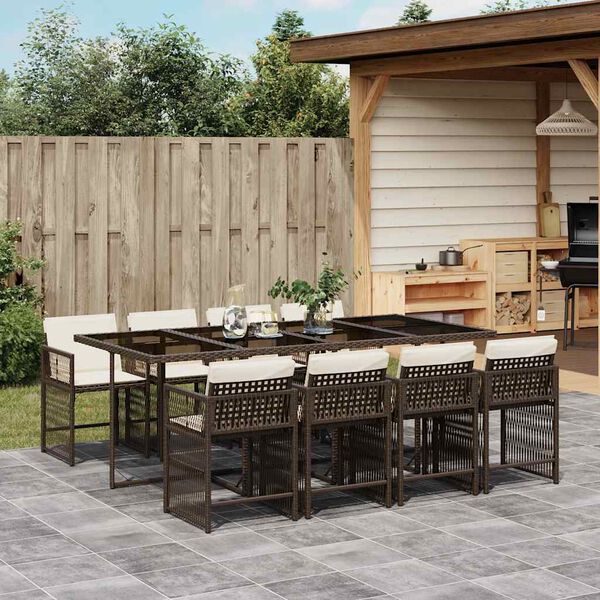 vidaXL Set da Pranzo da Giardino 9pz con Cuscini Marrone in Polyrattan