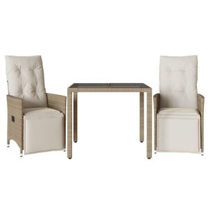 vidaXL Set da Bistr&ograve; da Giardino 3 pz con Cuscini Beige in Polyrattan