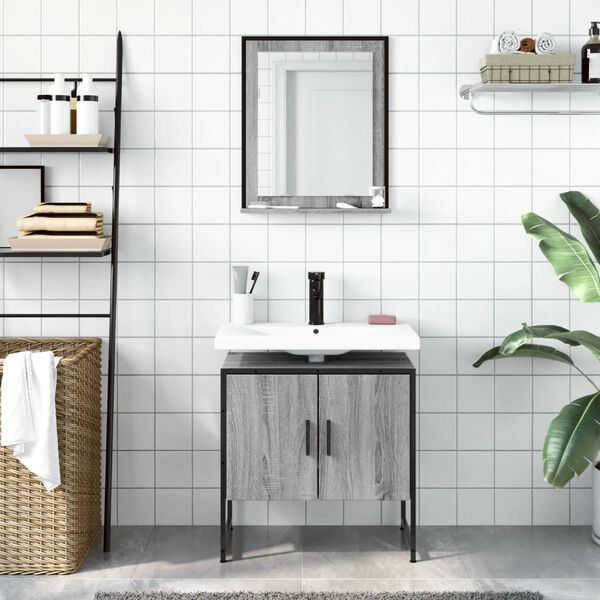 vidaXL Set Mobili da Bagno 2 pz Grigio Sonoma in Legno Multistrato
