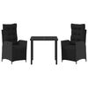vidaXL Set da Pranzo per Giardino con cuscino 3 pcs Nero polyrattan