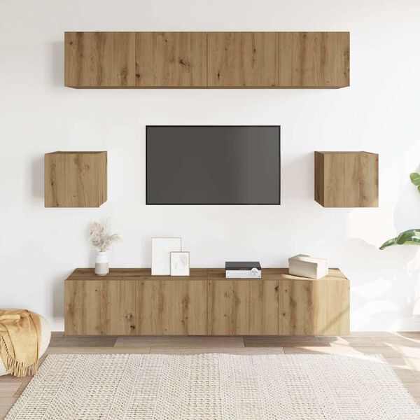 vidaXL Set Mobile TV 6 pz Montato a Parete Rovere in Legno Multistrato