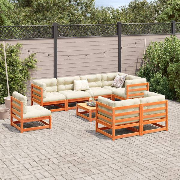 vidaXL Set Divani da Giardino 9 pz Marrone Cera Legno Massello Pino
