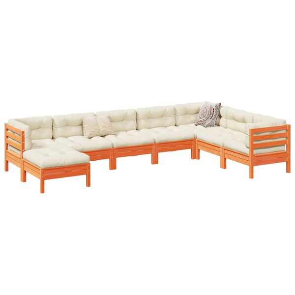 vidaXL Set Divani Giardino 8 pz con Cuscini Marrone Cera Massello Pino