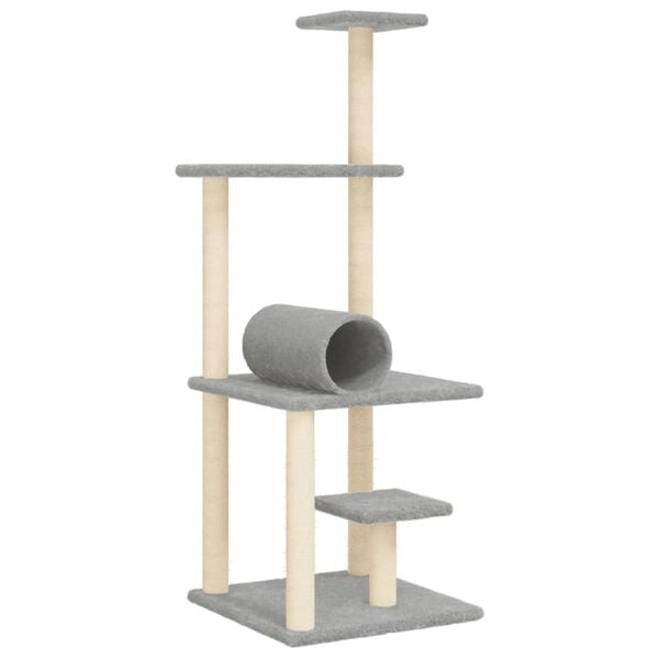 vidaXL Albero per Gatti con Tiragraffi in Sisal Grigio Chiaro 136 cm