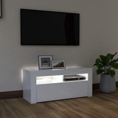 vidaXL Mobile Porta TV con Luci LED Bianco Lucido 90x35x40 cm