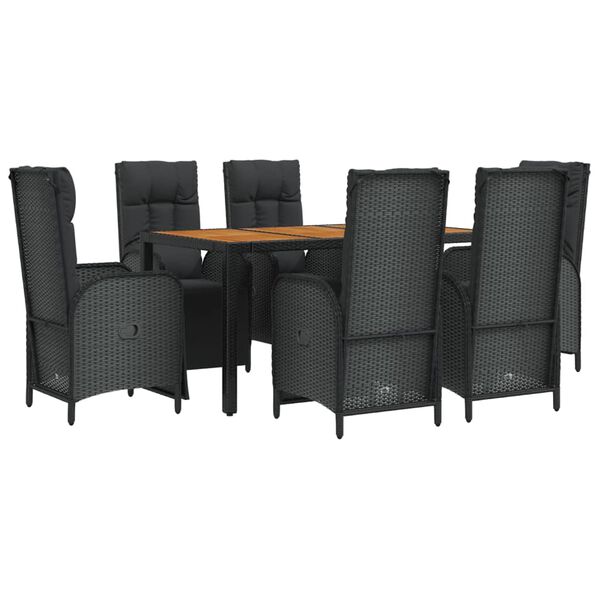 vidaXL Set da Pranzo da Giardino 7 pz Nero con Cuscini in Polyrattan