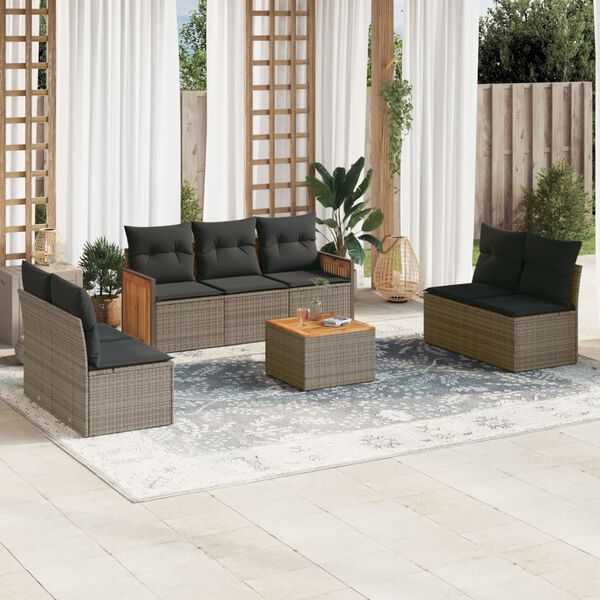 vidaXL Set Divano da Giardino 8 pz con Cuscini Grigio in Polyrattan