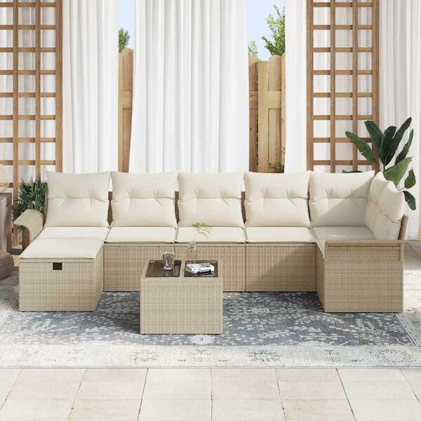 vidaXL Set Divano da Giardino 8 pcs Beige e Crema polyrattan