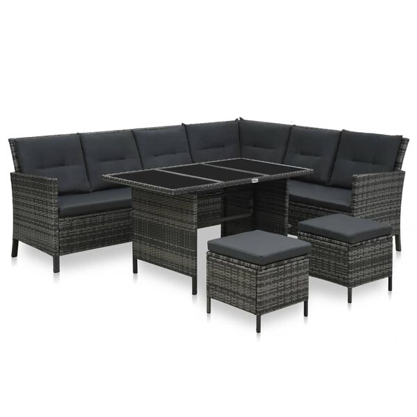 vidaXL Set Divani da Giardino 4 pz con Cuscini in Polyrattan Grigio