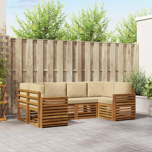 vidaXL Set divani 6 pcs Naturale e Beige Legno di Acacia Massello