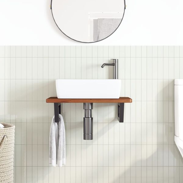vidaXL Ripiano a Parete per Lavabo in Acciaio e Massello di Rovere