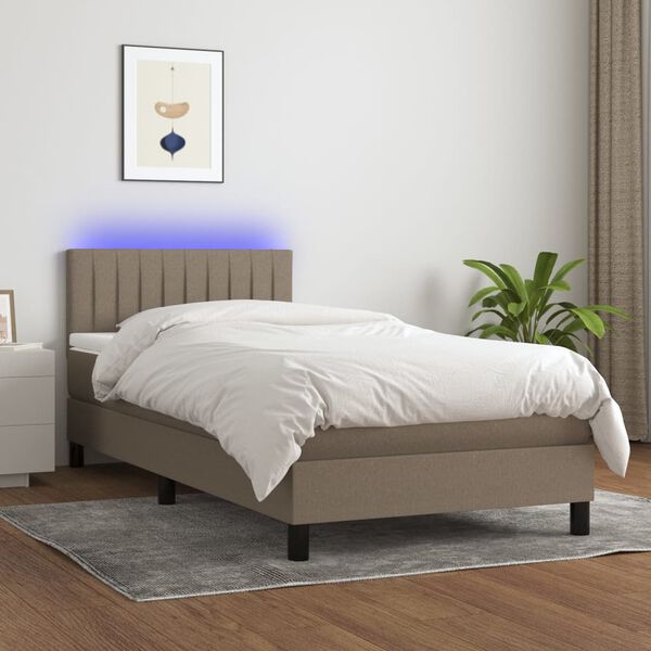 vidaXL Letto a Molle con Materasso e LED Tortora 80x200 cm in Tessuto