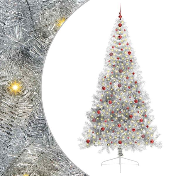 vidaXL Albero di Natale artificiale con luci integrate Argento 240 cm