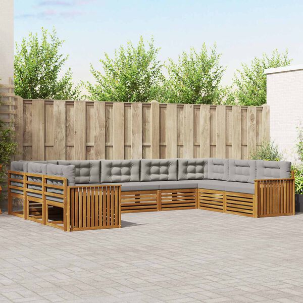 vidaXL Set di divani da esterno 9 pcs Grigio Naturale e Chiaro
