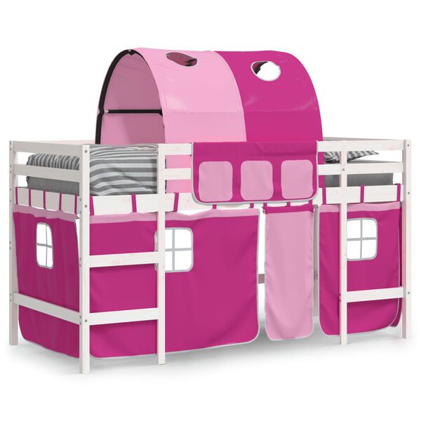 vidaXL Letto a Soppalco con Tunnel Bambini Rosa 90x190cm Massello Pino