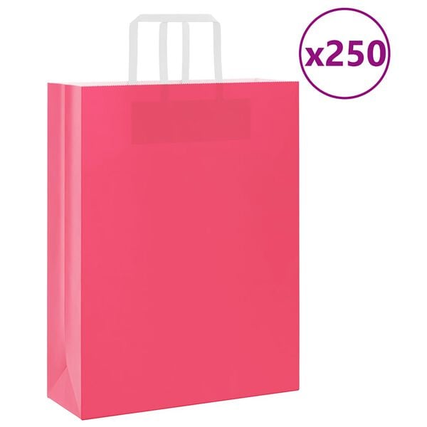 vidaXL Sacchetti di Carta 250 pz con Manici Rosa 32x12x42 cm