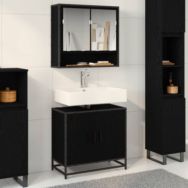 vidaXL Armadio per Lavabo da Bagno Rovere Nero 65 x 33 x 60 cm