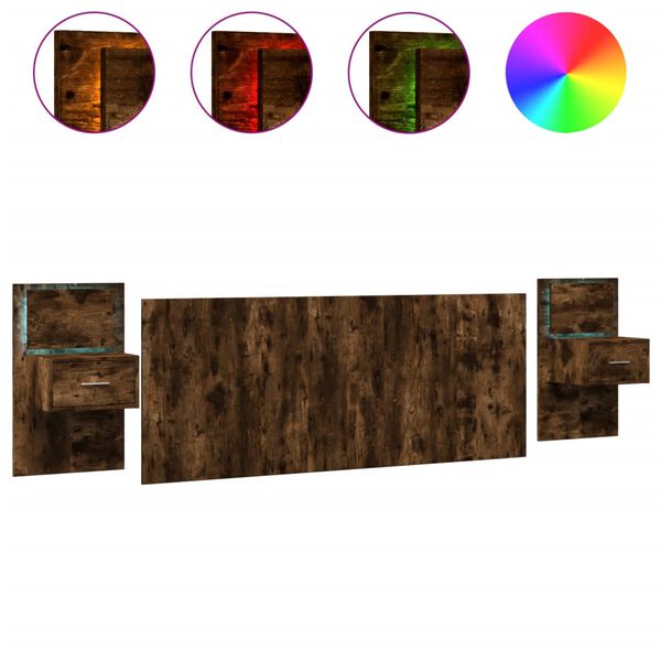 vidaXL Testiera per Letto con Comodini Rovere Fumo 200 cm Multistrato