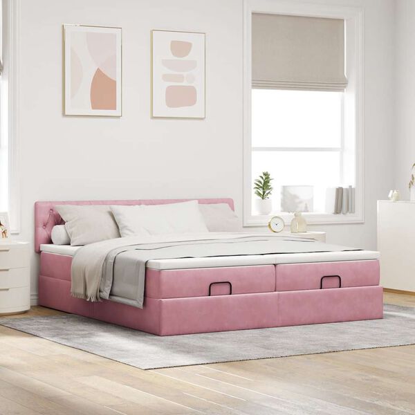 vidaXL Struttura Letto Pouf con Materassi Rosa 160x200 cm Velluto
