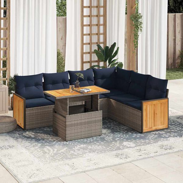 vidaXL Set Divani da Giardino 7pz con Cuscini Grigio Polyrattan Acacia