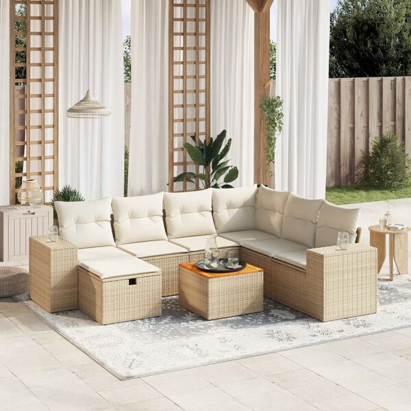 vidaXL Set Divano da Giardino 8 pz con Cuscini Beige in Polyrattan