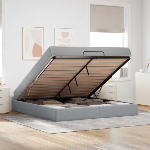 vidaXL Struttura letto con materasso 2 pcs Grigio chiaro Tessuto