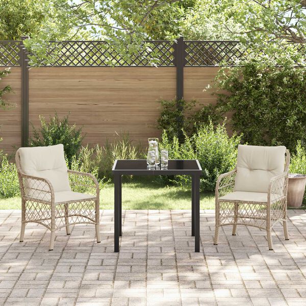 vidaXL Set da Pranzo per Giardino con cuscino 3 pcs Beige polyrattan