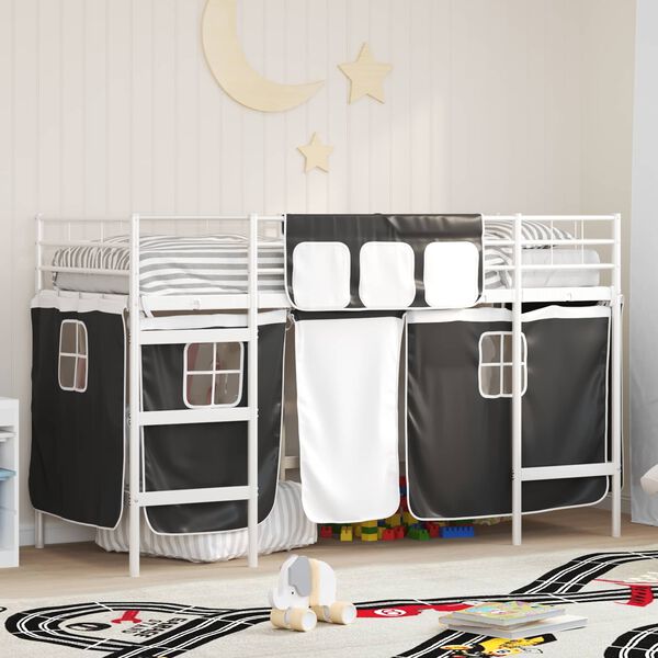 vidaXL Struttura del Letto Loft per Bambini con Tendine Bianco e Nero